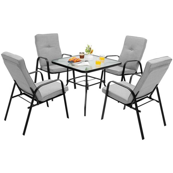 Hivvago 5 Pieces Outdoor Dining Set with 4 Stackable Chair and High-Back Cushions