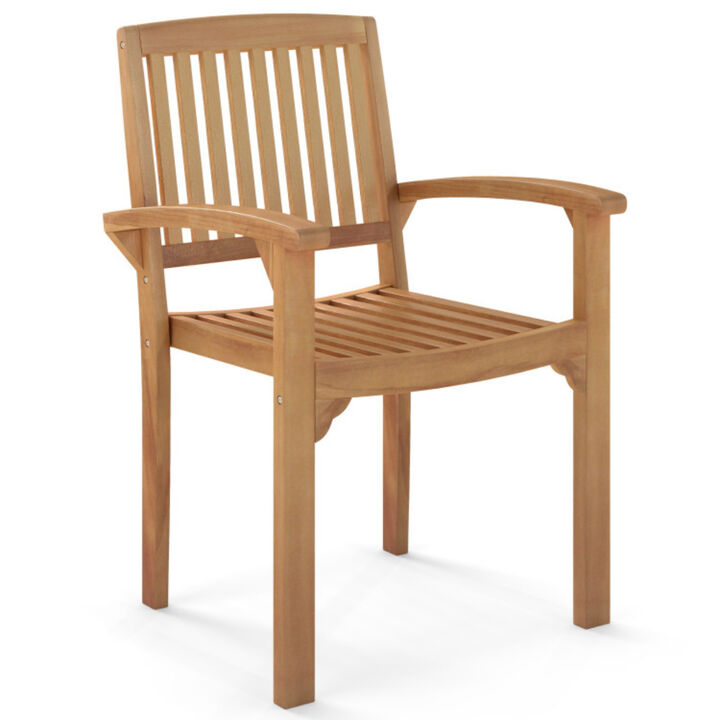 Single Outdoor Patio Chair with Slatted Seat and Curved Back Design
