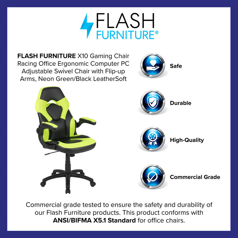 X10 Gaming Chair Racing Office Ergonomic Computer PC Adjustable Swivel Chair with Flip-up Arms, / LeatherSoft image number 9
