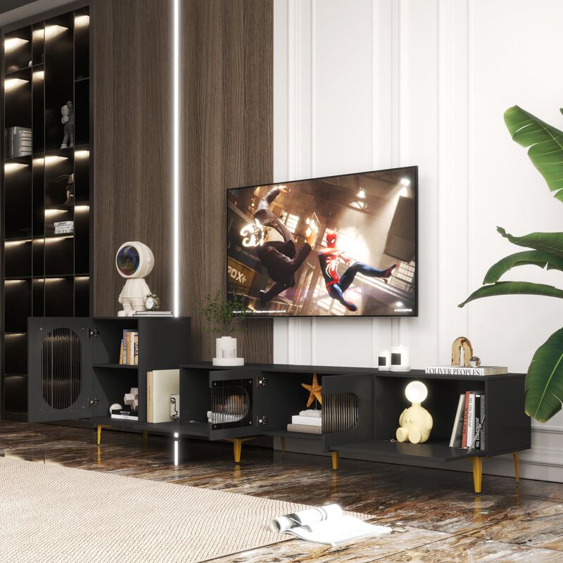 Clihome Wood Extendable TV Stand Rectangle Entertainment Center,Media TV Console For Living Room Bedroom