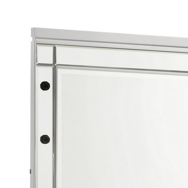 Lee 37 x 40 Vanity Mirror, 10 Light Bulb Sockets, Modern White Wood Frame - Benzara