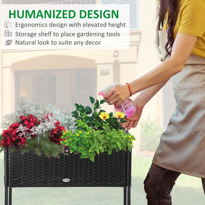 Hivvago Wicker Raised Garden Planter with Rack Shelf image number 5
