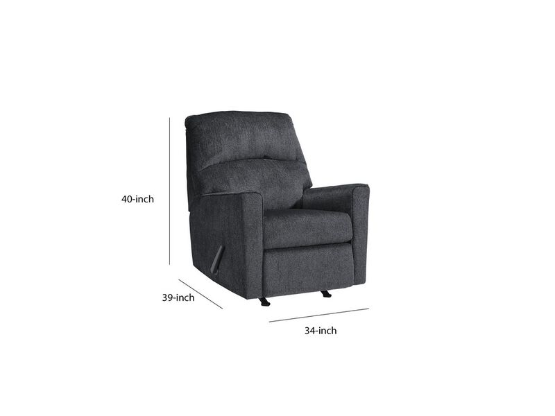 Fabric Upholstered Rocker Recliner with Tufted Back, Charcoal Gray-Benzara