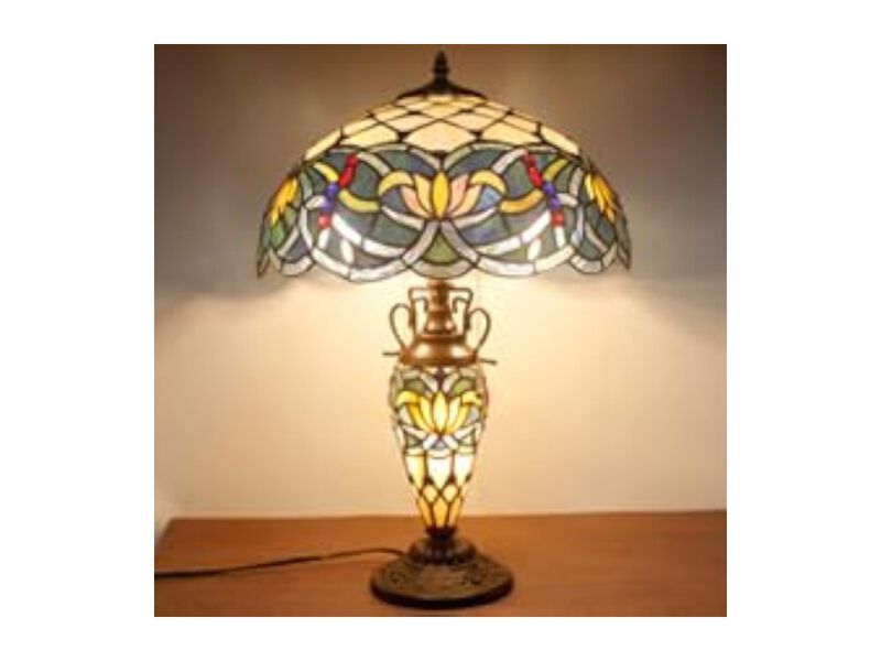 Tiffany Style Stained Glass Lotus Table Lamp For Living Room Bedroom Home Office image number 2
