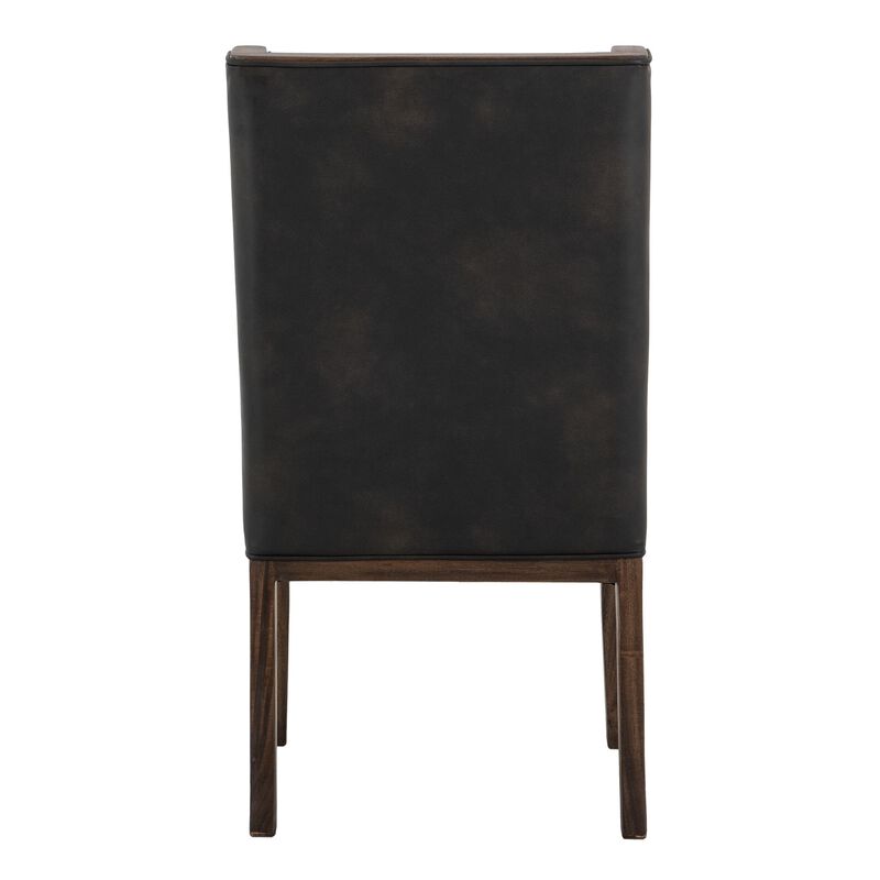 Ally Dining Side Chair Set of 2, Walnut Brown Wood, Black Faux Leather - Benzara