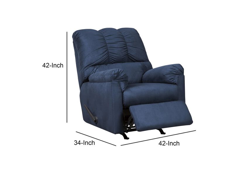 Fabric Upholstered Rocker Recliner with Tufted Backrest, Blue-Benzara