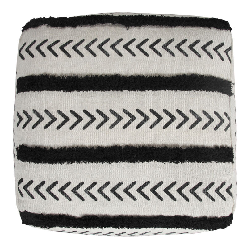 Cotton Upholstered Striped Pouf – Ottoman Accent Seat for Living Room or Lounge