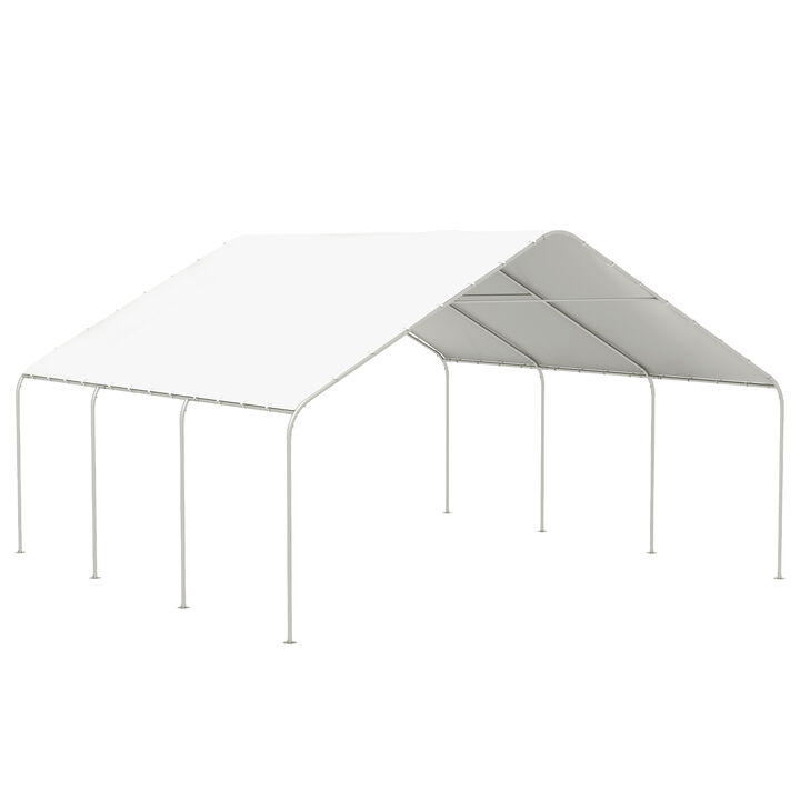 Outsunny Carport, 19' x 19.5' Heavy Duty Party Tent, Portable Garage, Outdoor Canopy Tent with Galvanized Steel Frame for Car, Truck, Boat, Motorcycle, Bike, 8 Legs, White