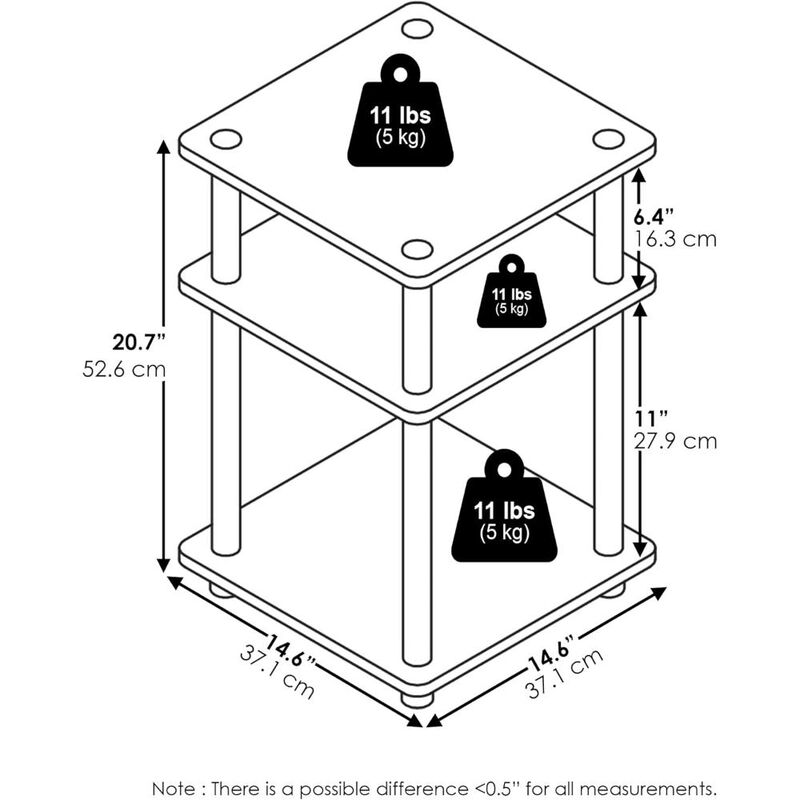 Turn-N-Tube End Table, Side Table with Shelf, Darkwood