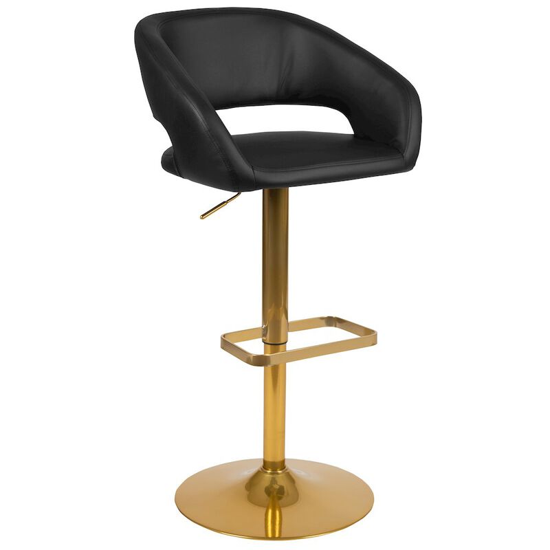 Flash Furniture Black Vinyl Adjustable Height Barstool with Rounded Mid-Back and Gold Base image number 0