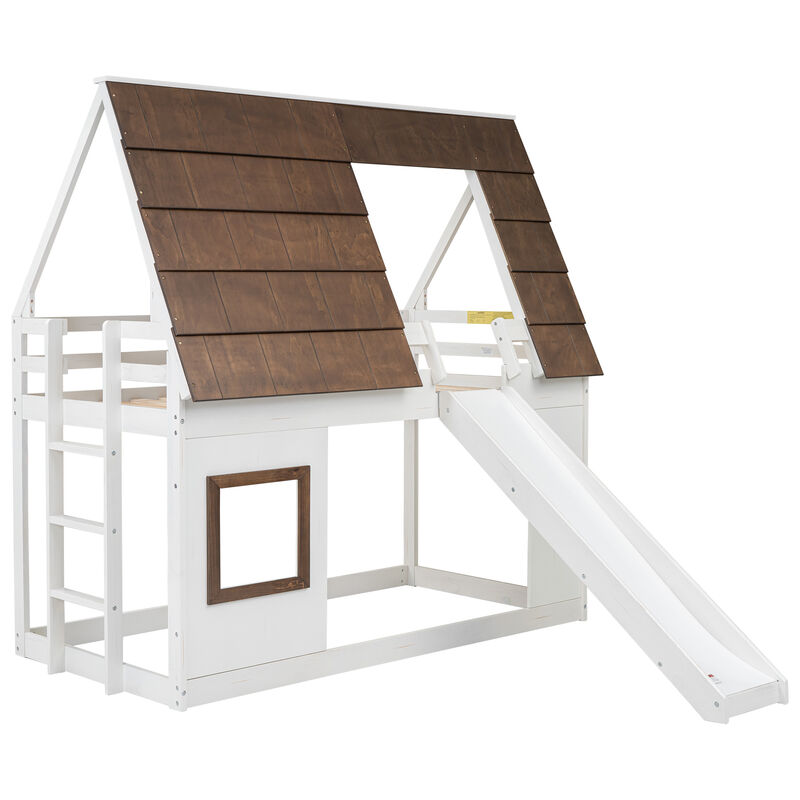 Merax House Bunk Bed with Ladder and Slide