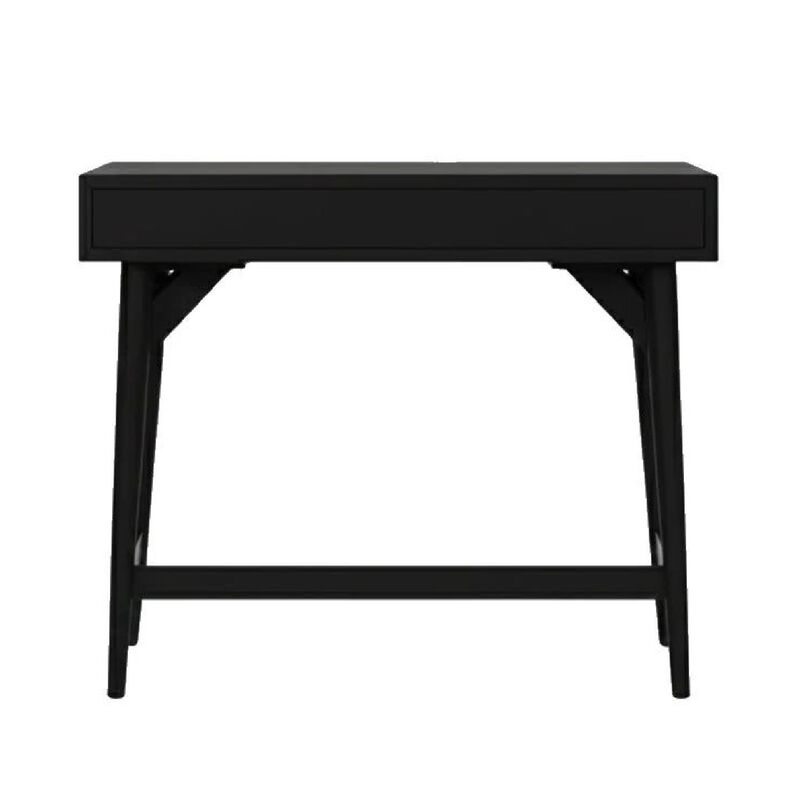 Ian Mini Office Desk, 2 Felt Lined Drawers, Modern Black Wood 36 Inch image number 4