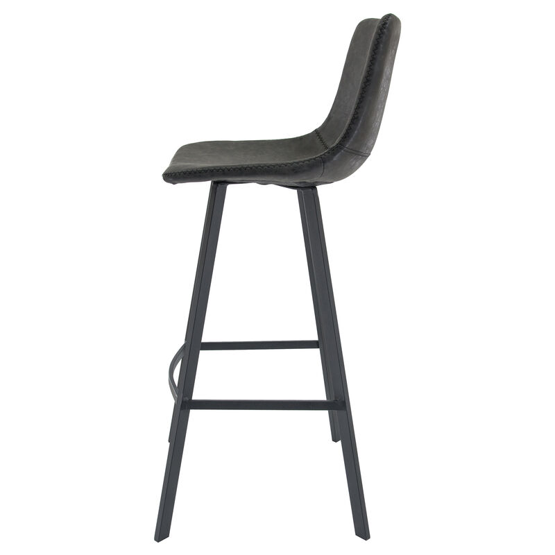 LeisureMod Elland Modern Upholstered Leather Bar Stool With Iron Legs & Footrest Set of 2