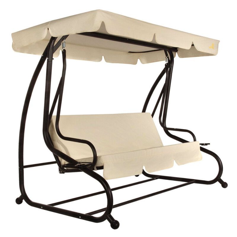 Hivvago Outdoor 3 Seat Canopy Swing with Beige Cushions for Patio Deck or Porch