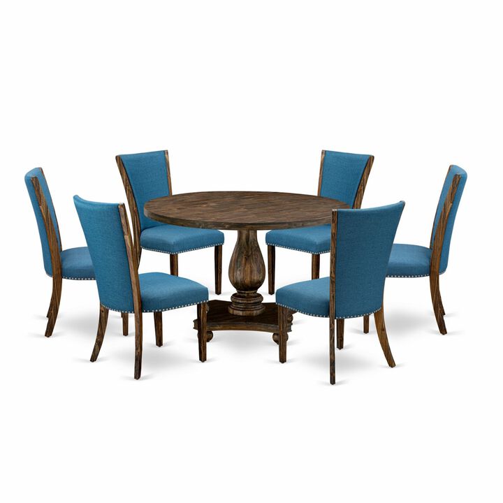 East West Furniture I2VE7-721 7Pc Dining Set - Round Table and 6 Parson Chairs - Distressed Jacobean Color