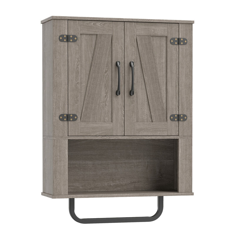 3-Tier Bathroom Wall Cabinet with 2 Barn Doors and Towel Bar image number 0