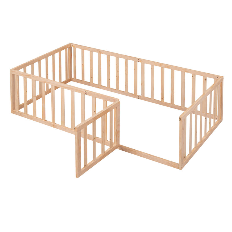 Streamdale Twin Size Wood Floor Bed Frame With Fence And Door