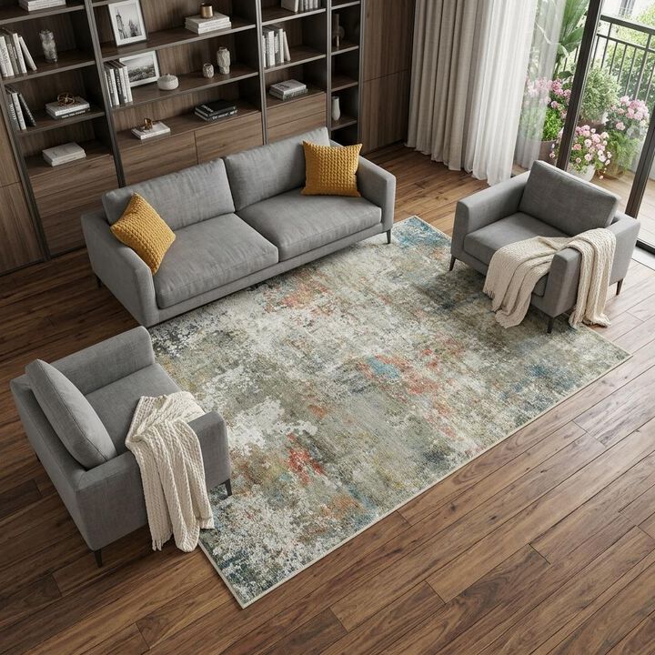 HomeRoots Abstract Washable Area Rug