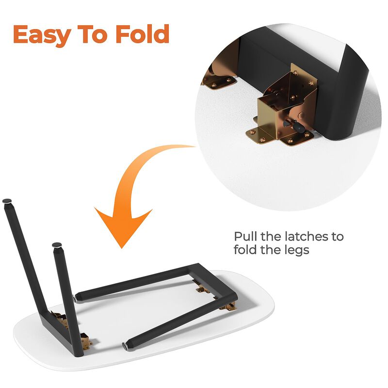 WOHOMO Foldable Coffee Table White Small Coffee Tables for Living Room Portable Simple Modern Rectangular Center Table for Small