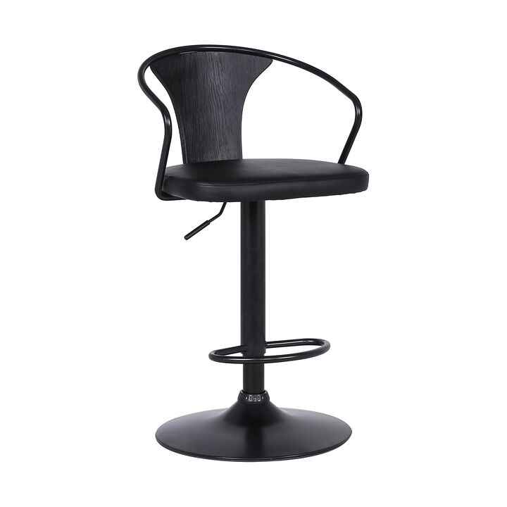 Eagle Adjustable Height Swivel Black Faux Leather and Wood Stool with Black Metal Base