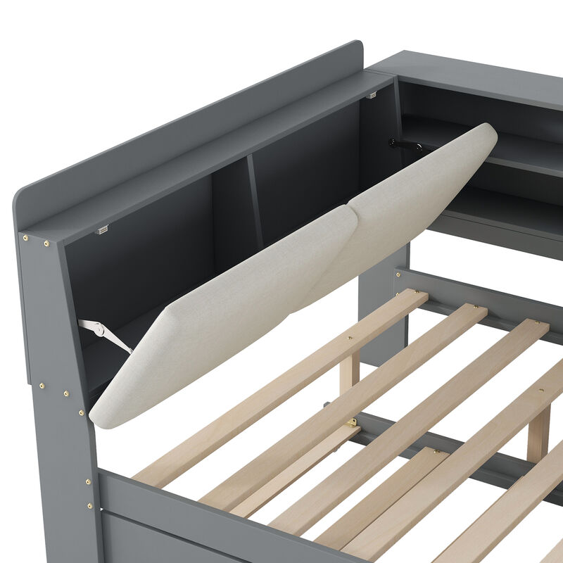 Merax Platform Bed with Trundle and Storage Headboard