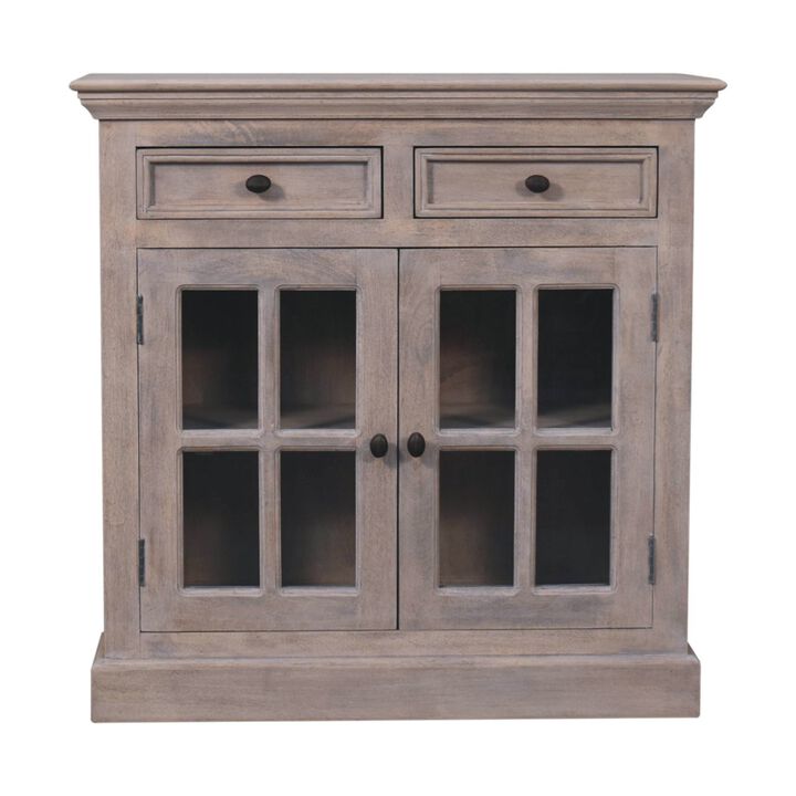 Stone Finish  Solid Wood Cabinet with Glazed Doors