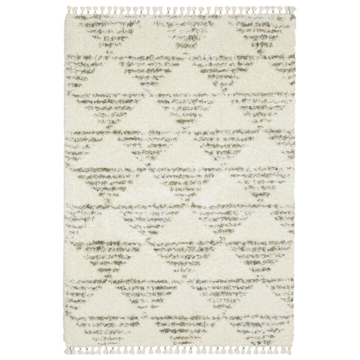 HomeRoots Geometric Shag Runner Rug With Fringe