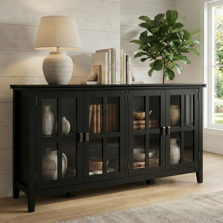 Artisan SOLID WOOD 66 inch Wide Contemporary Wide 4 Door Storage Cabinet in Black
