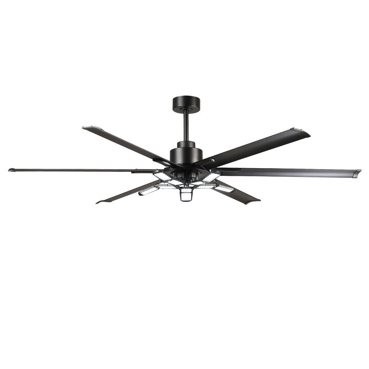 72" Modern Matte Black 6-Aluminum Blades Reversible Ceiling Fan with Light and Remote