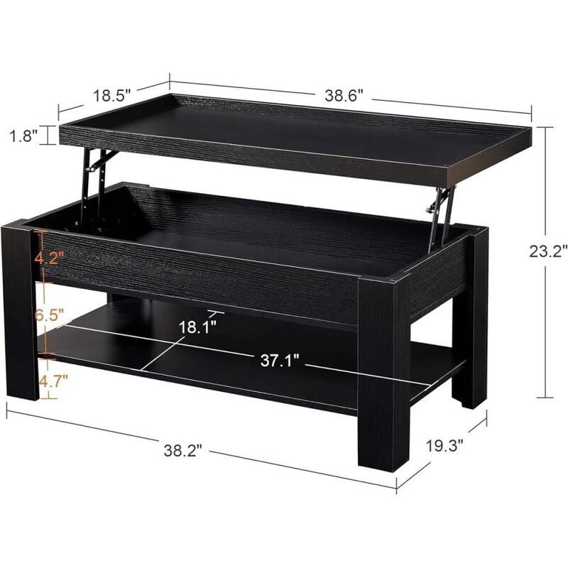 Hivvago Modern Lift Top Coffee Table Laptop Tray with Storage Shelf in Black Wood Finish