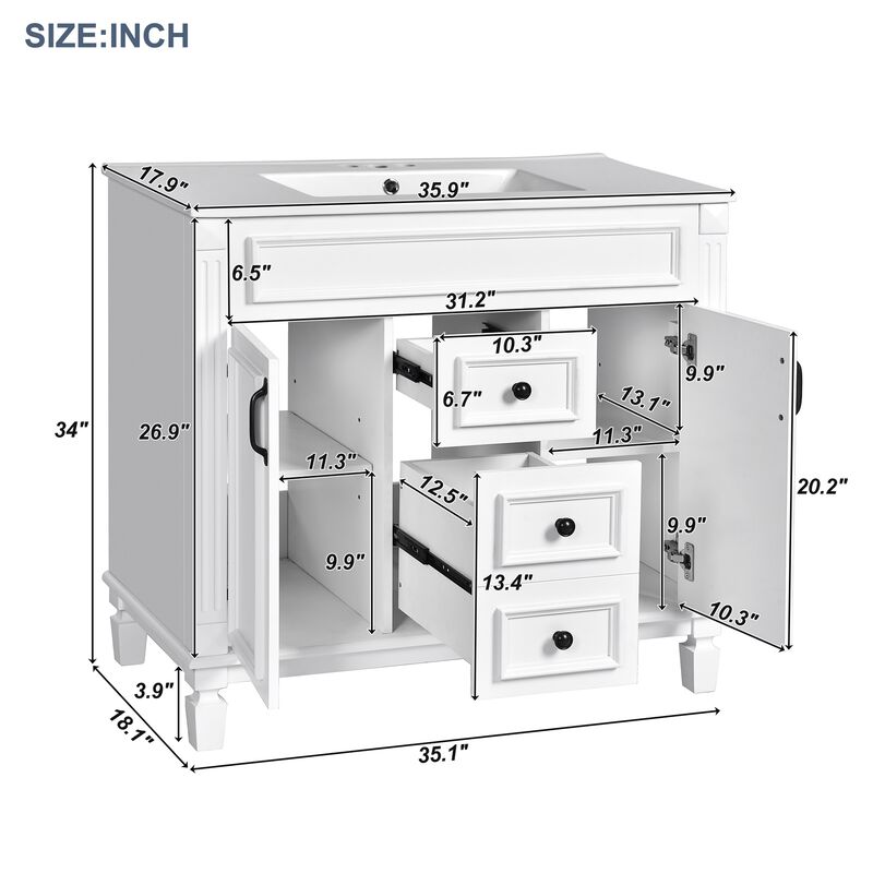 36 in. W Modern Bathroom Vanity with Sink and Top, 2 Soft-Close Doors and Storage Cabinet image number 5