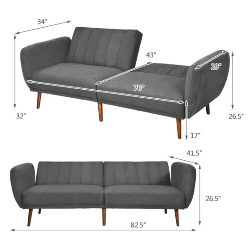 Convertible Futon Sofa Bed Adjustable Couch Sleeper with Wood Legs