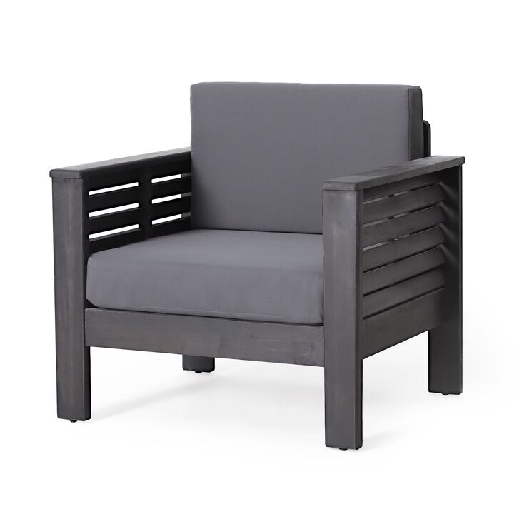 Siyal Outdoor Club Accent Chair Set of 2, Soft Dark Gray, Acacia Wood - Benzara