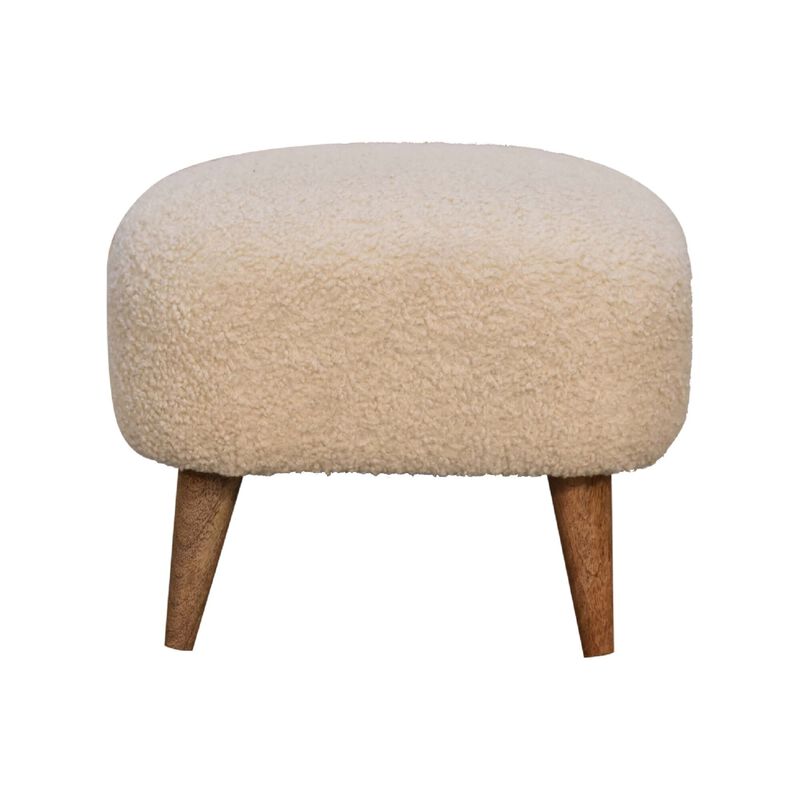 Boucle Cream  Solid Wood Upholestry Square Footstool
