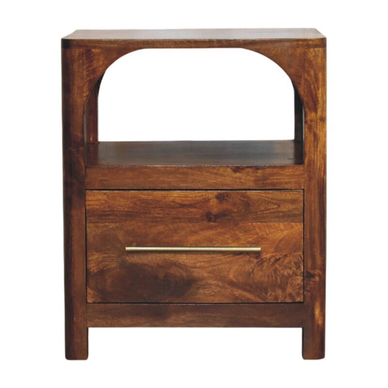 Artisan Furniture Solid Wood Arc Bedside Table, 1Drawer, 1 Open Shelf, Brown image number 0
