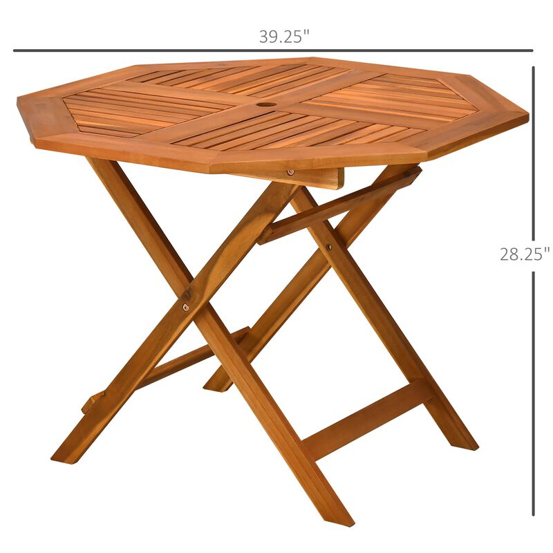 Teak Outdoor Dining: 39" Octagon Acacia Wood Patio Table with Umbrella Hole