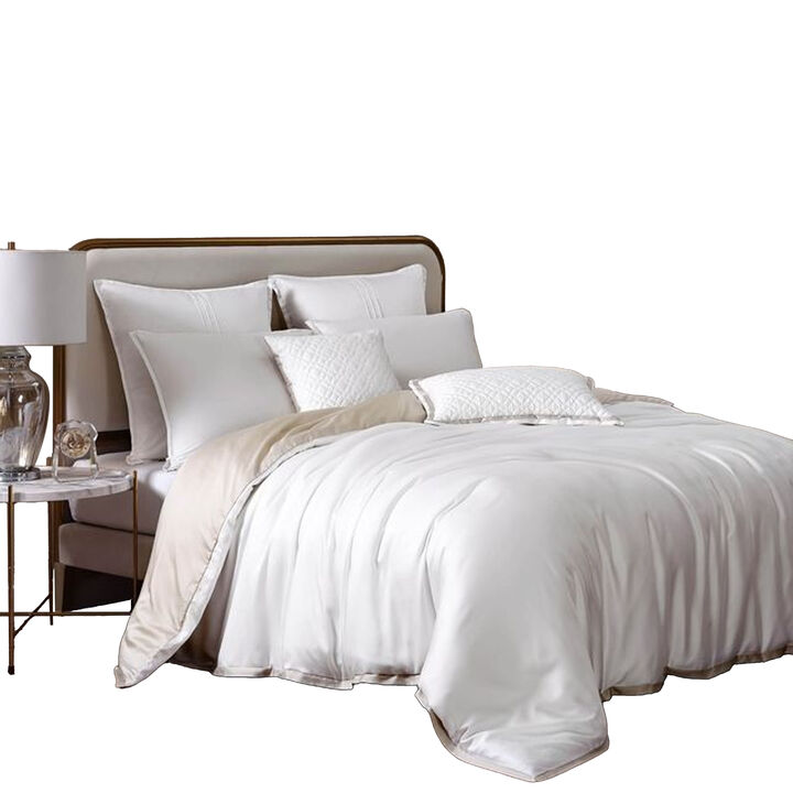 Keo 9pc King Comforter Set, Reversible, Shams, Ivory Silky Fabric