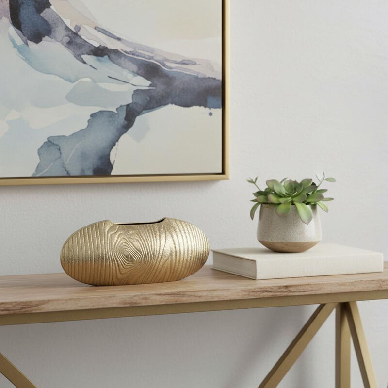 HomeRoots 7" Gold Aluminum Oval Disc Table Vase image number 1