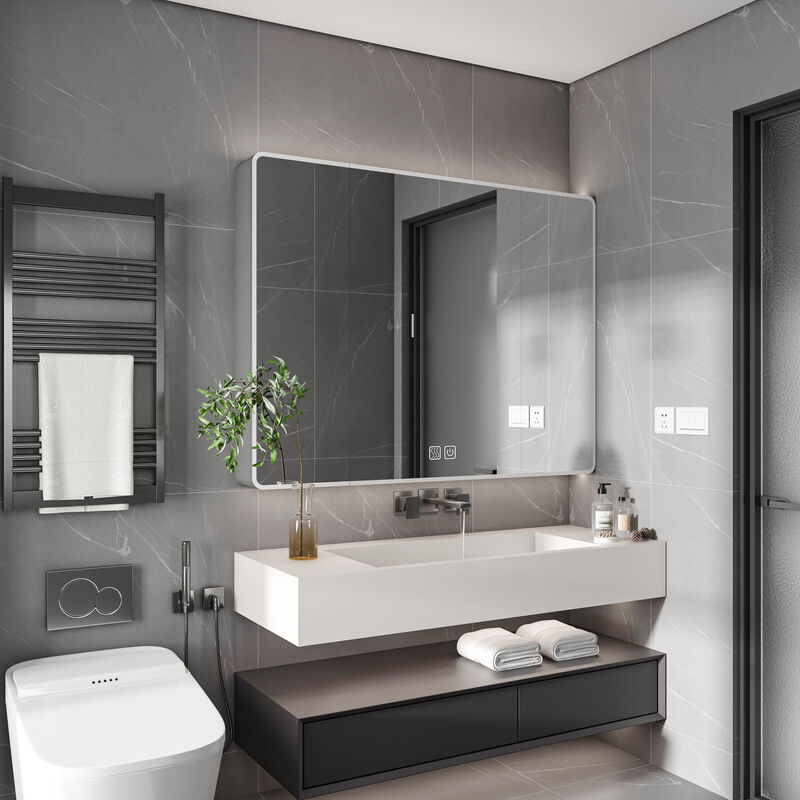 ELEMENT ACE Aluminum Medicine Cabinet Mirror with LED Lighting and Defogging Function - 35x28 Inch Bathroom Storage Solution image number 1