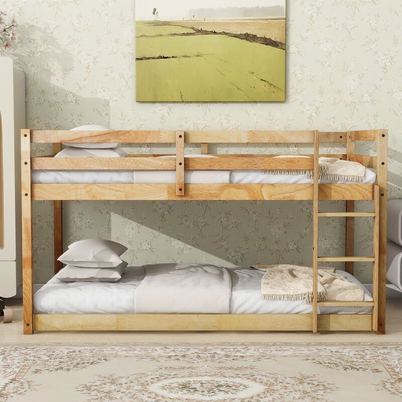 Whisen Rubber Wooden Twin over Twin Loft Bed with Ladder ,Upper and Bottom Bed Platforms crafted with Strengthened Slats