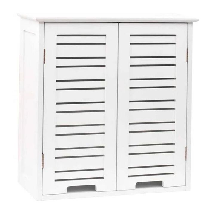 Hivvago Wall-Mount Bathroom Storage Cabinet with Louver Doors in White Wood Finish