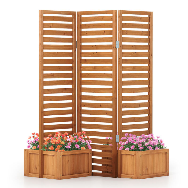 Solid Wood 3-Panel Garden Fence with 2 Planter Boxes for Outdoor Use image number 0