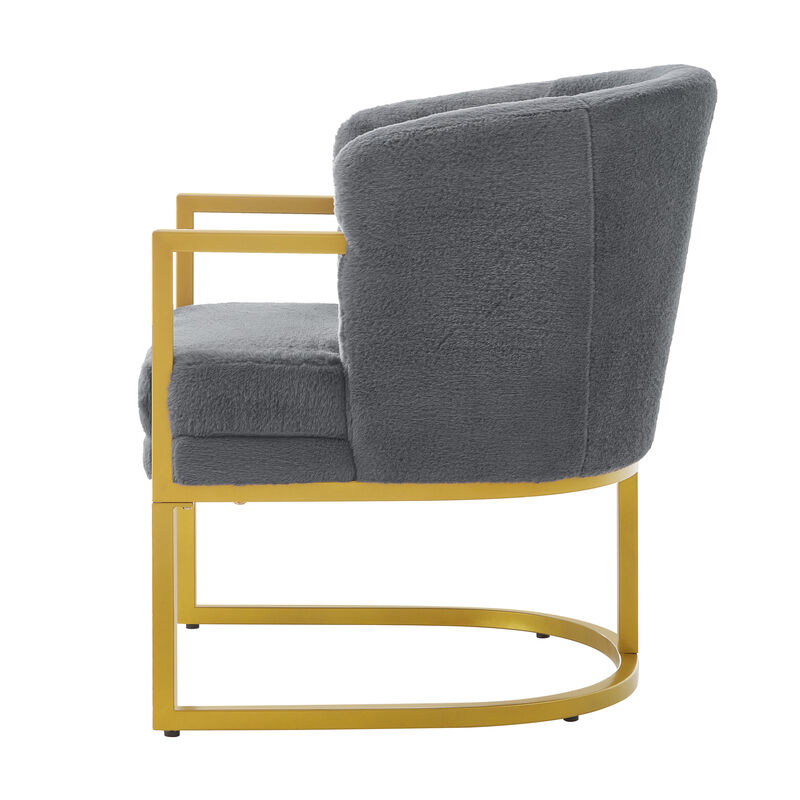 Merax Faux Rabbit Fur Accent Chair with Golden Metal Frame image number 2