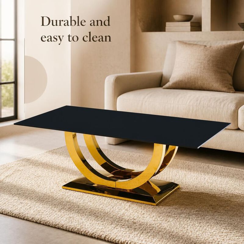 GOODSILO 50.4 Inch Modern Rectangular Coffee Table with Marble Pattern Tabletop and Silver Stainless Steel Base for Living Room image number 4