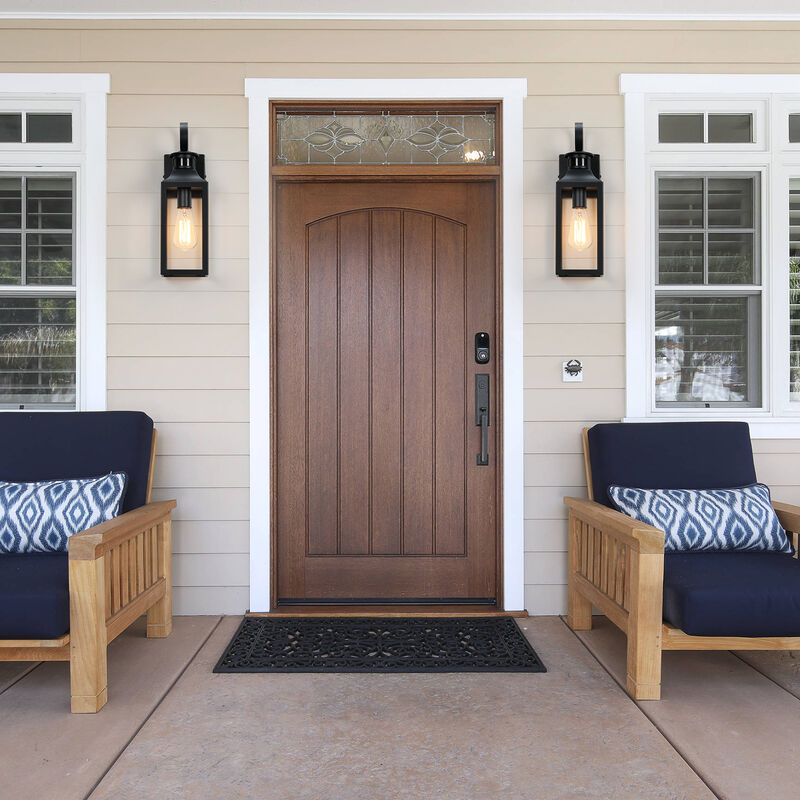 16 in. 2-Pack Modern Farmhouse Black Motion Sensor Outdoor Wall Lanterns image number 6