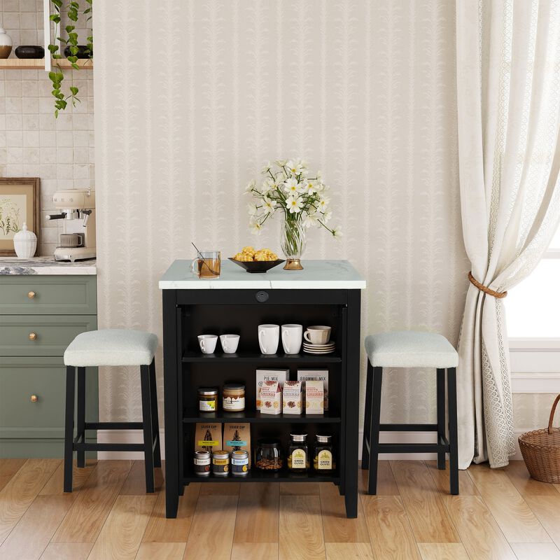 3-Piece Bar Table and Chairs Set Lvory Tall Dining Table with USB and Upholstered Bar Stool for Living Room Kitchen image number 7