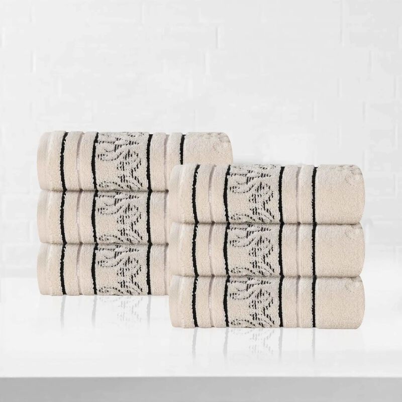 Zero Twist Cotton Hand Towel Set of 6, Floral Jacquard Soft Towels for Home Bathroom Use image number 1