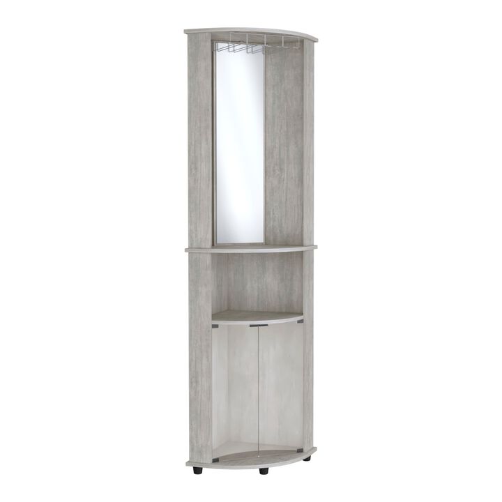 Nashville Corner Bar Cabinet Unit with Wine Glass Rack and Lower Cabinet, Concrete Gray