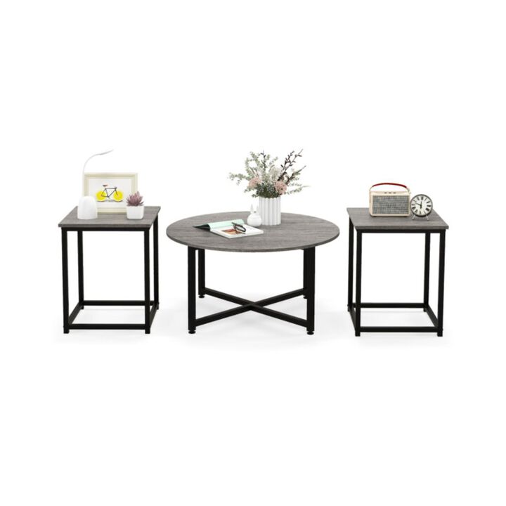 Hivvago 3-Piece Coffee Table Set Round Coffee Table and 2 Pieces Square End Table