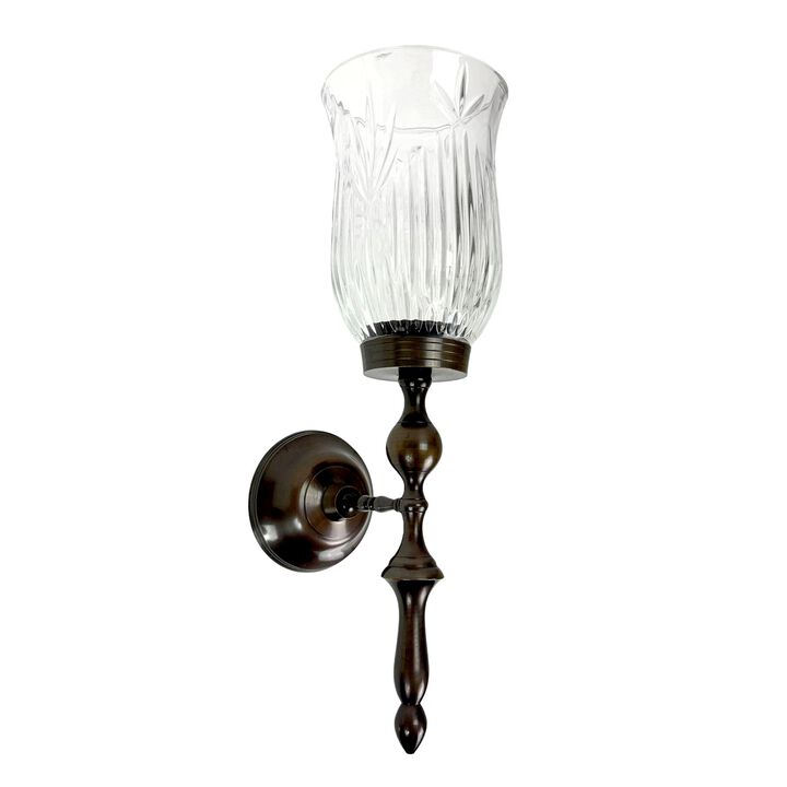 Wall Candle Sconce Bronze Finish Lead Crystal Glass 15 In Metal And Glass